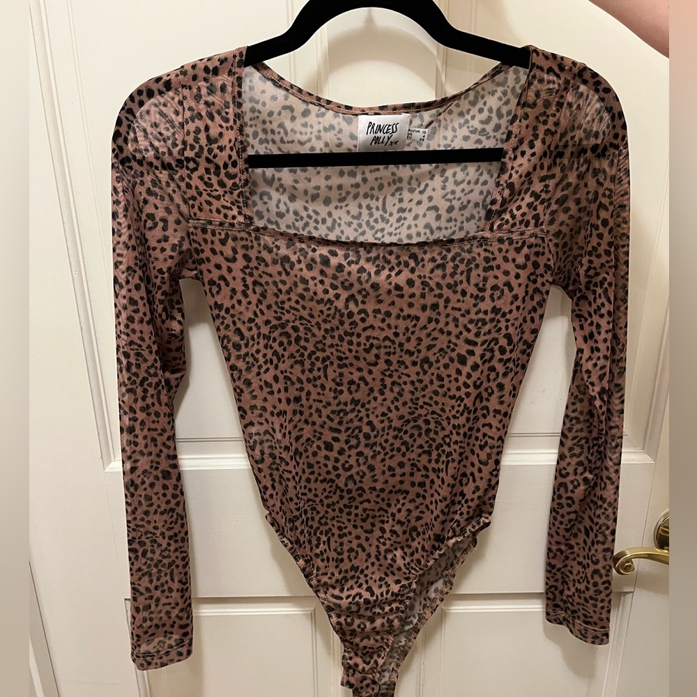 Princess Polly Sheer Cheetah Print Bodysuit - size 6